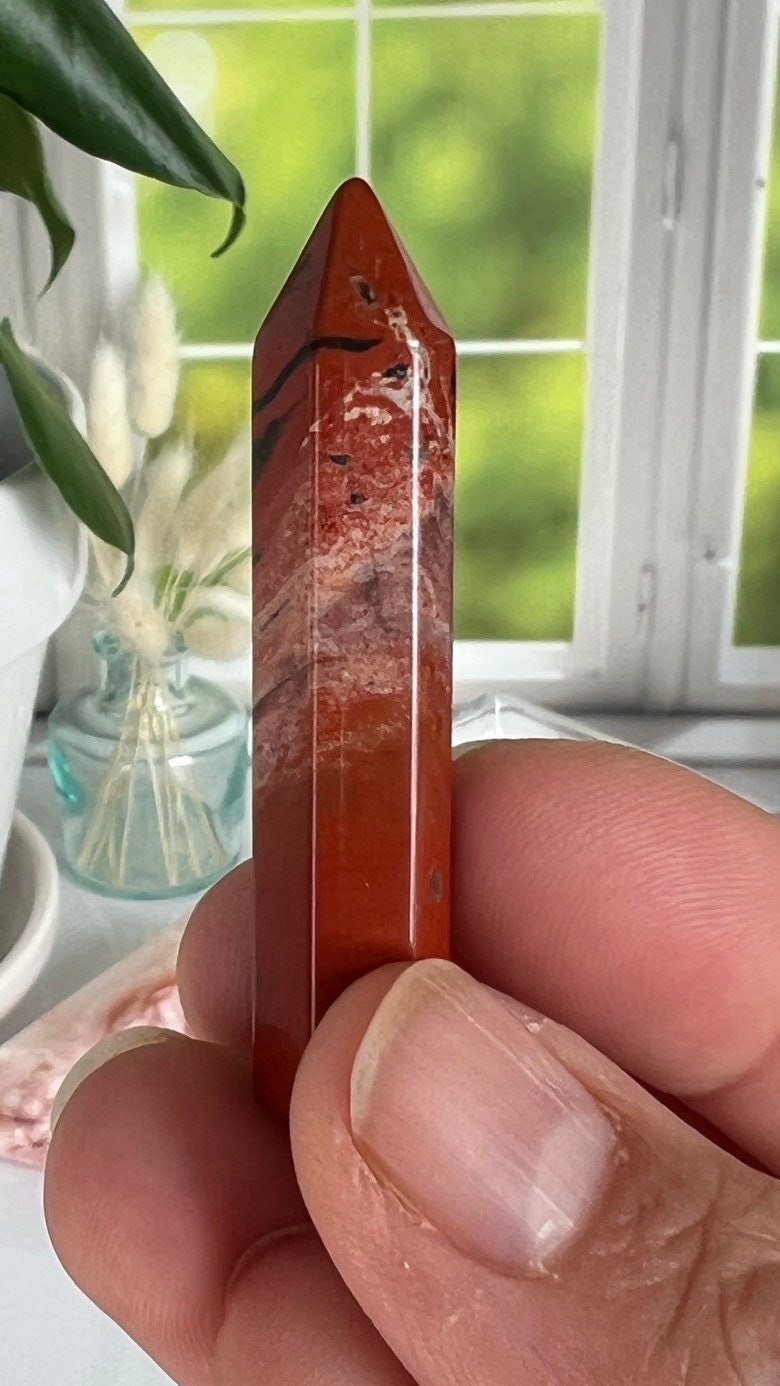 Bold Red Jasper 2 inch skinny tower, One (1) randomly selected tower from general supply, small crystals under 10.00