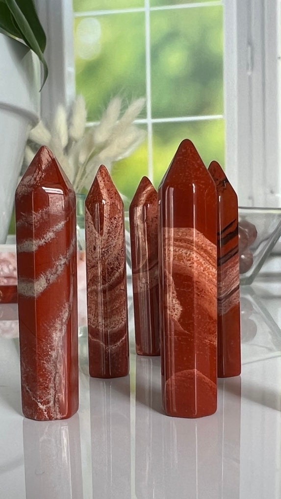 Bold Red Jasper 2 inch skinny tower, One (1) randomly selected tower from general supply, small crystals under 10.00