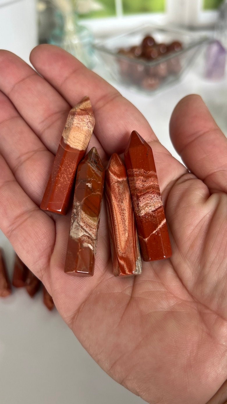 Bold Red Jasper 2 inch skinny tower, One (1) randomly selected tower from general supply, small crystals under 10.00