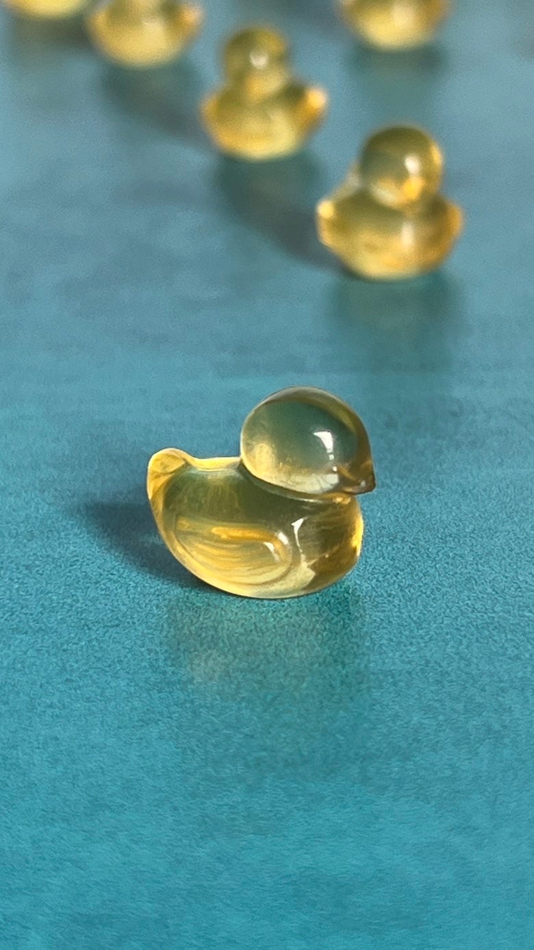 fluorite ducky mini carving, 1/2 inch crystal carving, hand carved crystals, Teeny tiny crystal carving, no, seriously, it's small