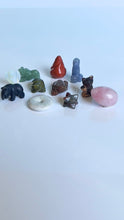Load image into Gallery viewer, ORIGINAL MINI MIX, 3 oz of random Crystal Minis, Mushrooms, Hearts, Spheres, Moons, Stars, animals, Towers, and Pyramid carvings.
