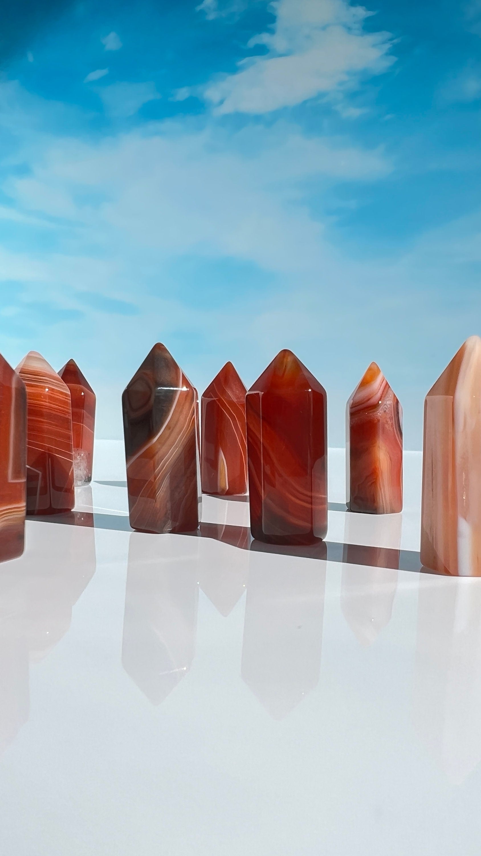 Gorgeous Carnelian Agate Mini Towers, deep rich colorful points, approx 1 1/2 inches, randomly selected from our general stock of crystals