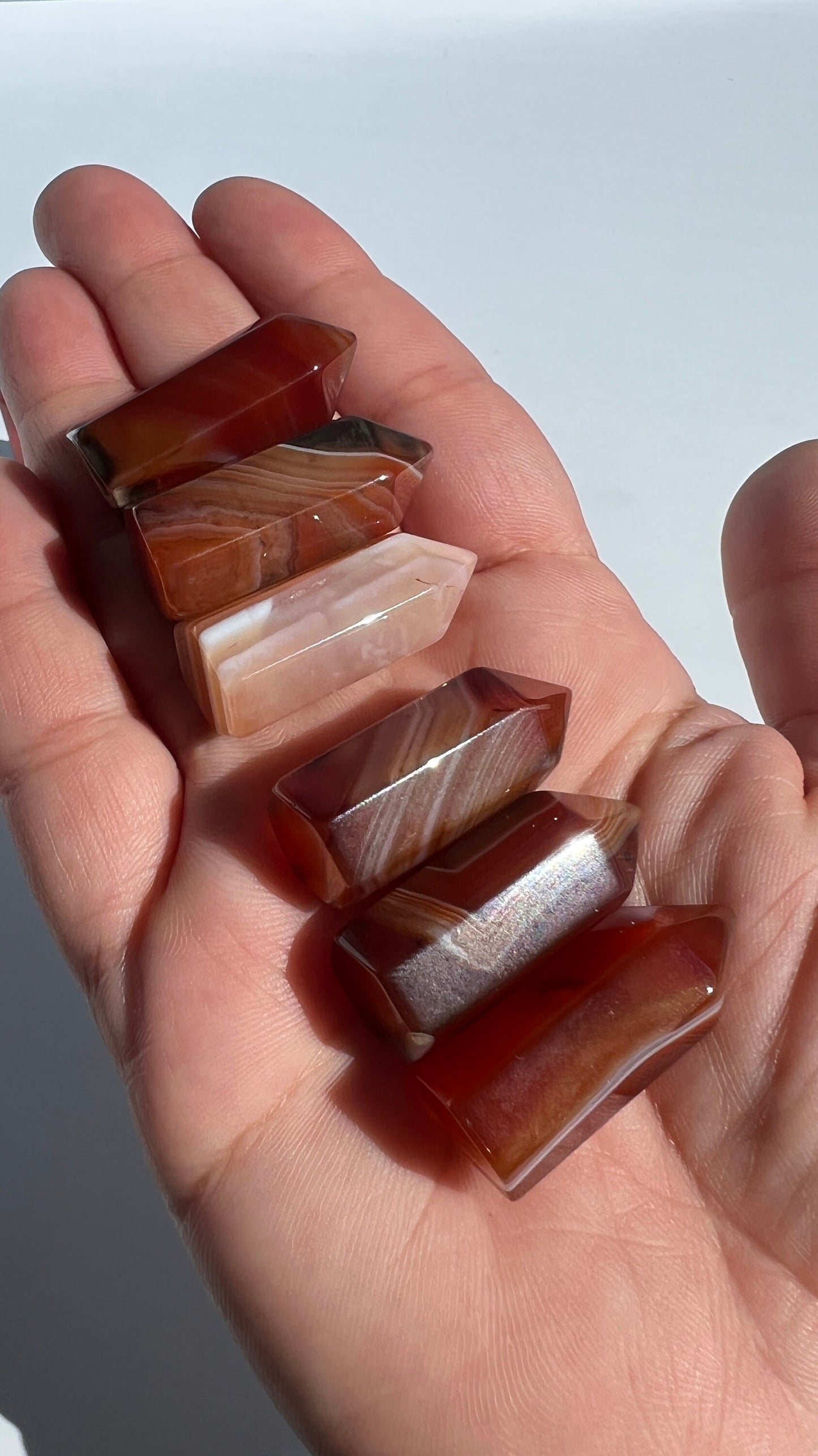 Gorgeous Carnelian Agate Mini Towers, deep rich colorful points, approx 1 1/2 inches, randomly selected from our general stock of crystals