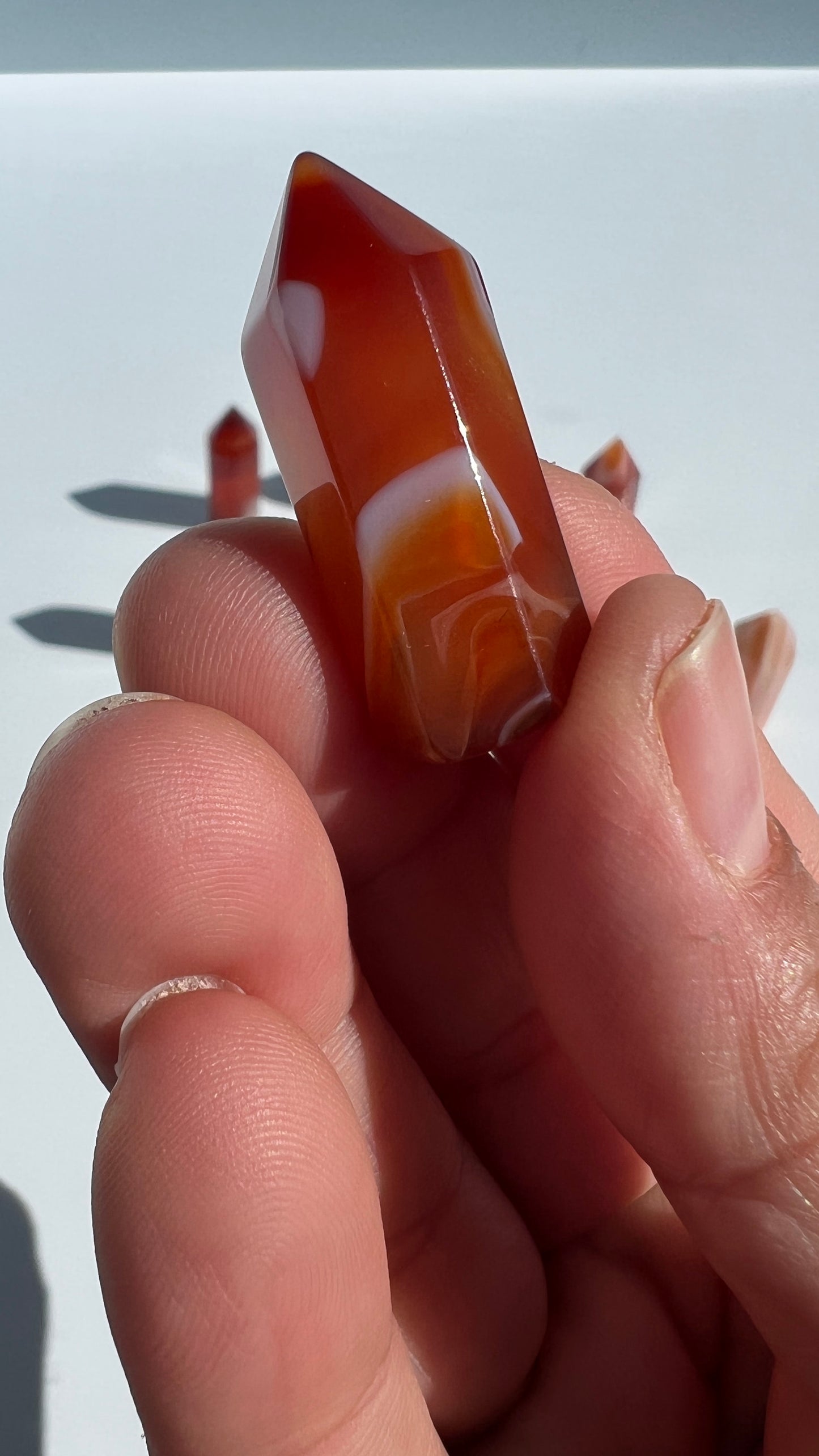 Gorgeous Carnelian Agate Mini Towers, deep rich colorful points, approx 1 1/2 inches, randomly selected from our general stock of crystals