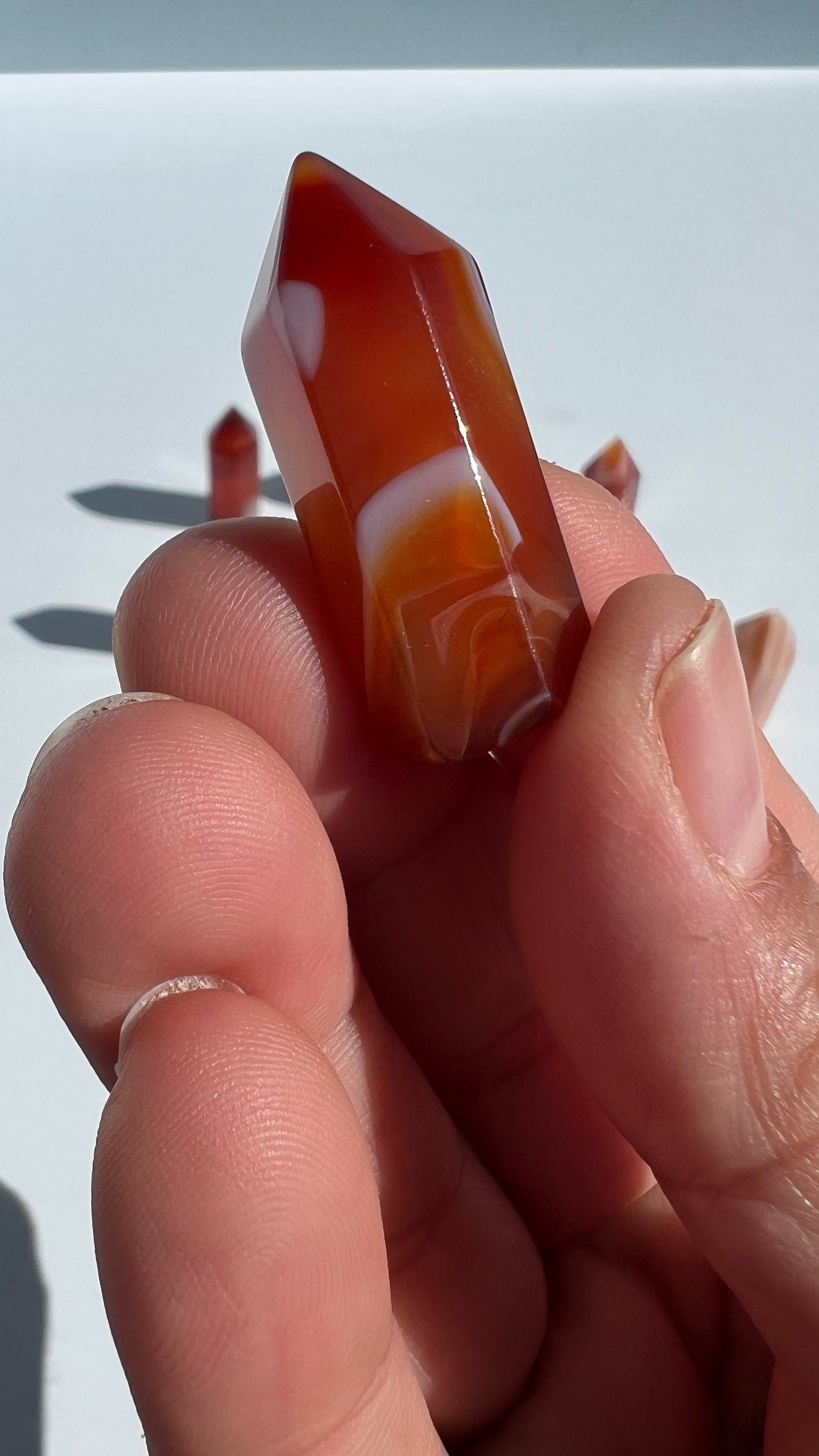 Gorgeous Carnelian Agate Mini Towers, deep rich colorful points, approx 1 1/2 inches, randomly selected from our general stock of crystals