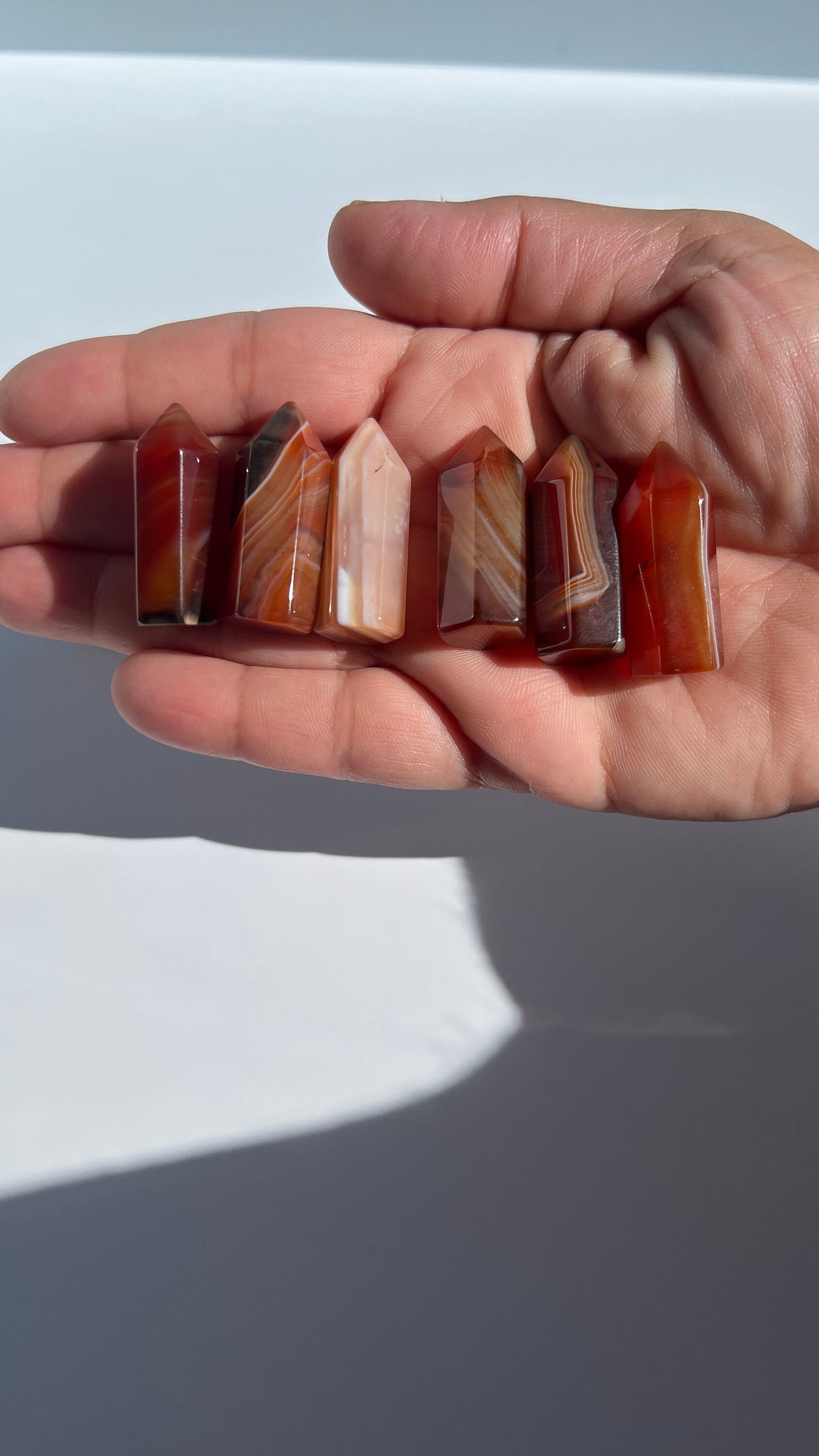 Gorgeous Carnelian Agate Mini Towers, deep rich colorful points, approx 1 1/2 inches, randomly selected from our general stock of crystals