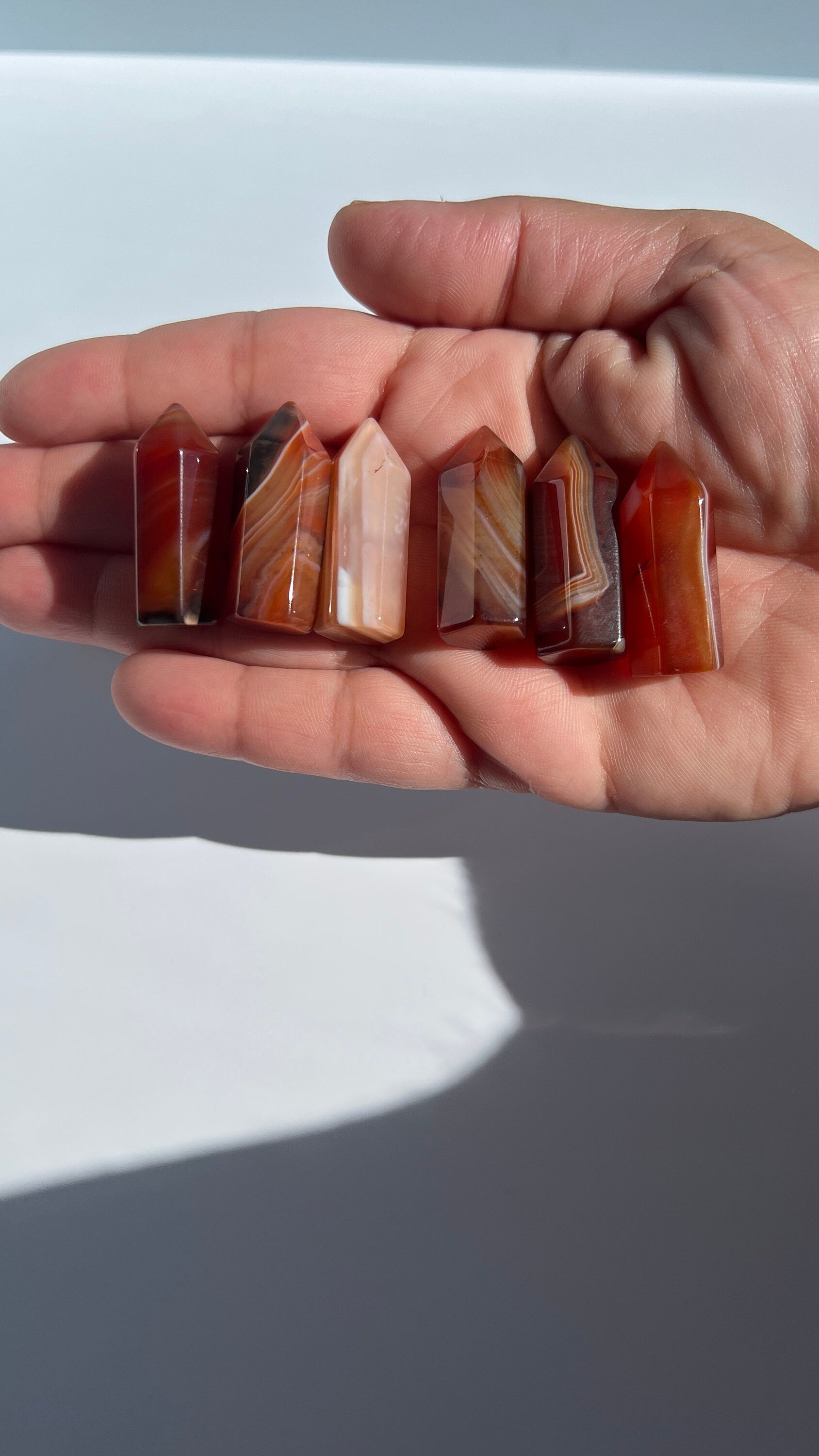 Gorgeous Carnelian Agate Mini Towers, deep rich colorful points, approx 1 1/2 inches, randomly selected from our general stock of crystals
