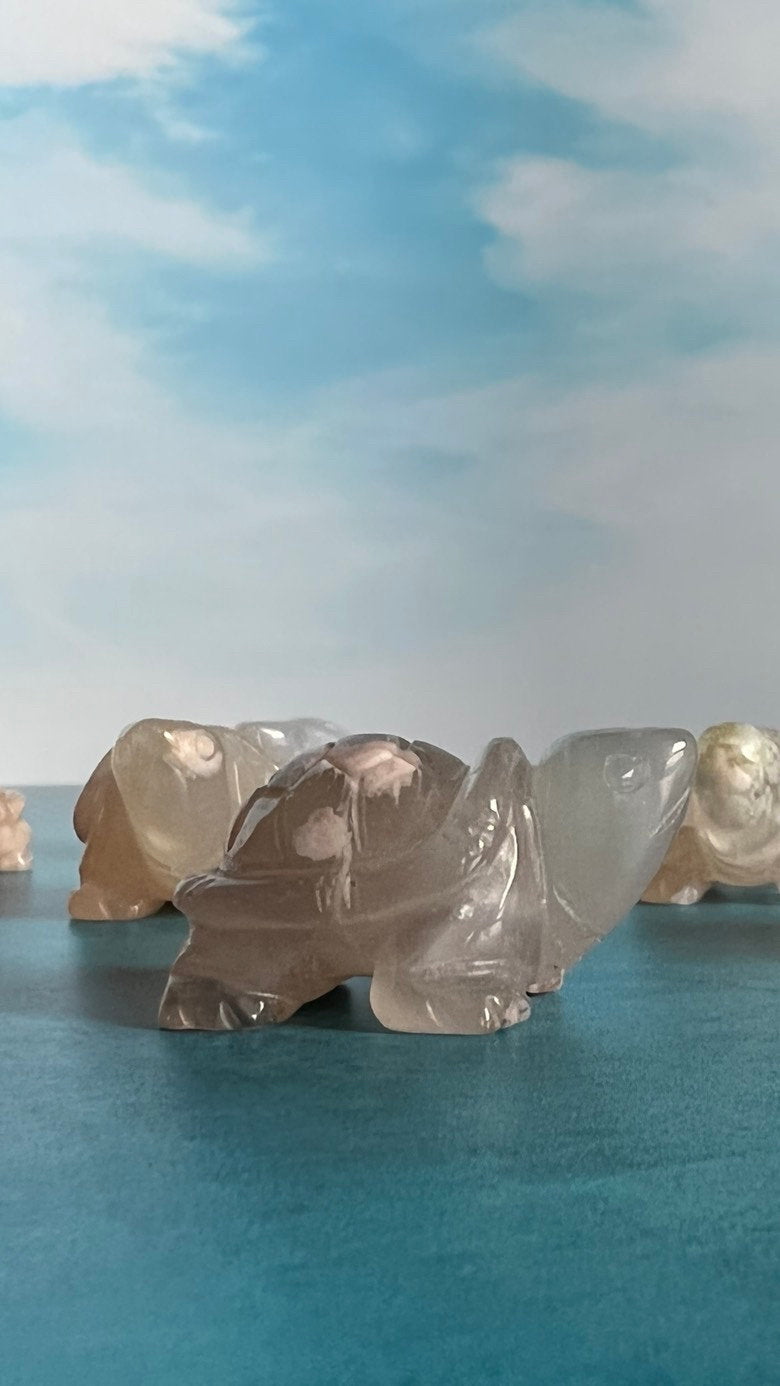 Flower Agate Turtle approx 2 inches long. One (1) Adorable Hand Carved (Randomly Selected from our general stock).