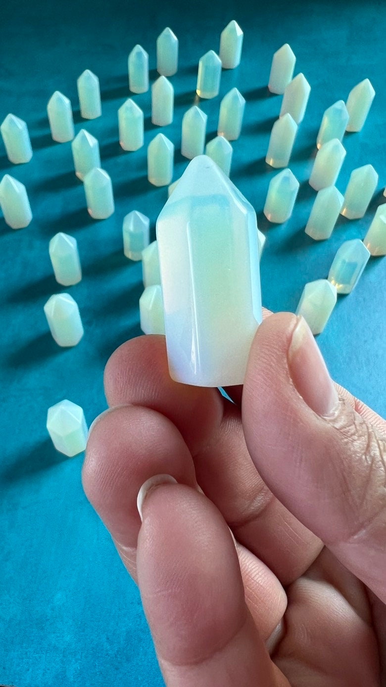 One (1) Opalite mini point, 1.4 inch tall tower, Beautiful Man-Made Opal, Small, subtle crystals under ten dollars, perfect for beginners