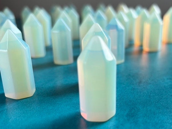 One (1) Opalite mini point, 1.4 inch tall tower, Beautiful Man-Made Opal, Small, subtle crystals under ten dollars, perfect for beginners