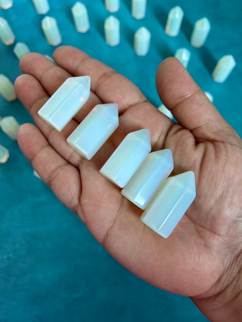 One (1) Opalite mini point, 1.4 inch tall tower, Beautiful Man-Made Opal, Small, subtle crystals under ten dollars, perfect for beginners