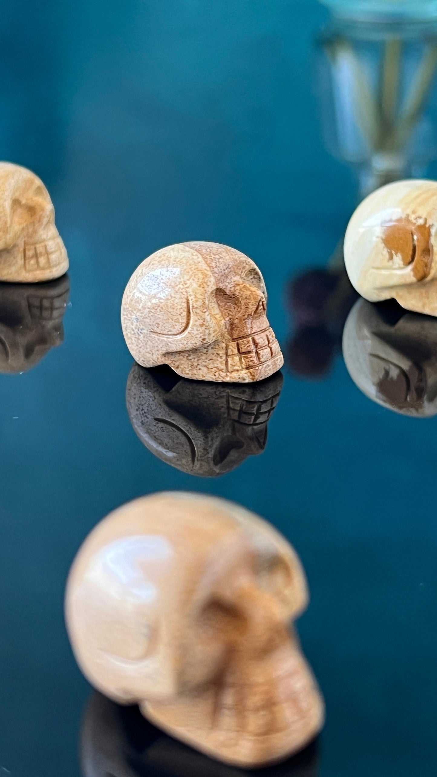 1 (one) Picture Jasper Mini Crystal Skull, Hand Carved and approx 1 inch long. Dark Academia, Spooky Witchy Home Decor. Randomly Selected