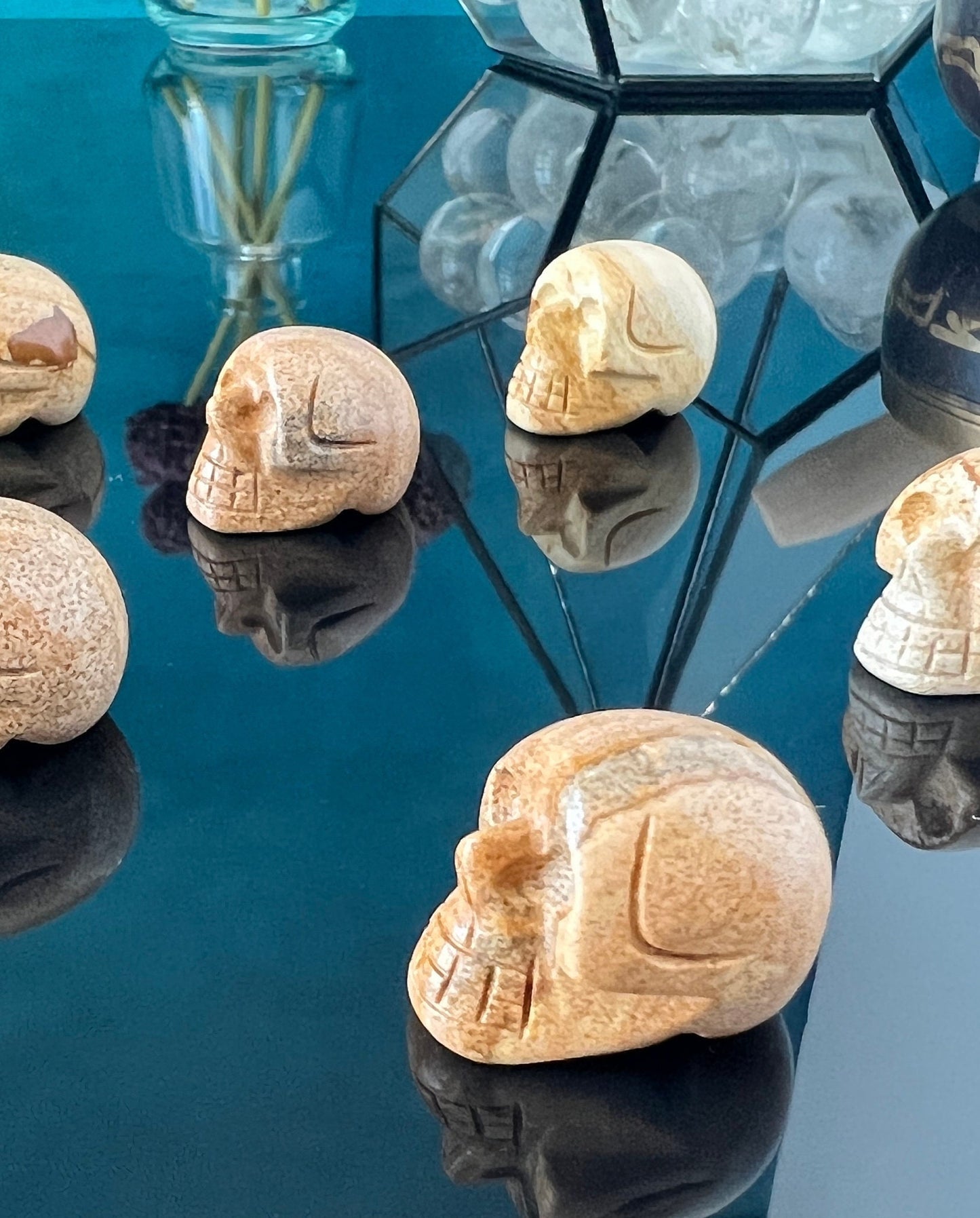1 (one) Picture Jasper Mini Crystal Skull, Hand Carved and approx 1 inch long. Dark Academia, Spooky Witchy Home Decor. Randomly Selected