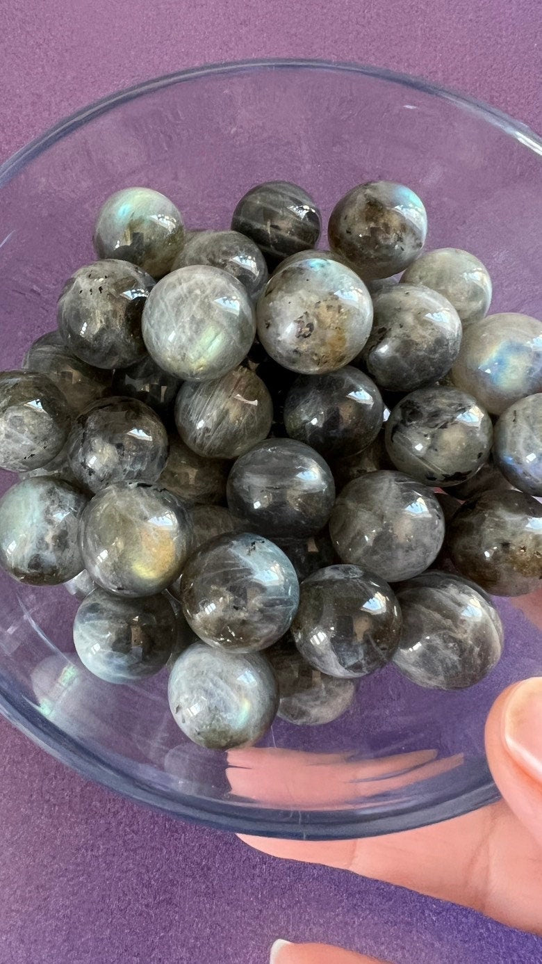 Beautiful Labradorite Mini Sphere (19-21 mm ) with stunning flash, randomly selected from our general supply.