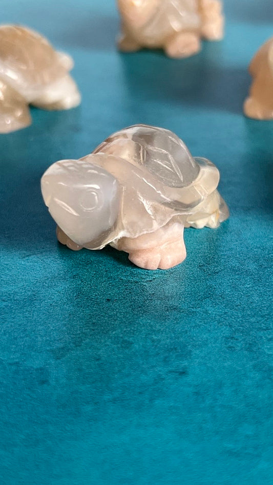 Flower Agate Turtle approx 2 inches long. One (1) Adorable Hand Carved (Randomly Selected from our general stock).