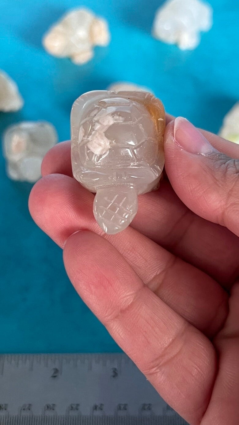 Flower Agate Turtle approx 2 inches long. One (1) Adorable Hand Carved (Randomly Selected from our general stock).