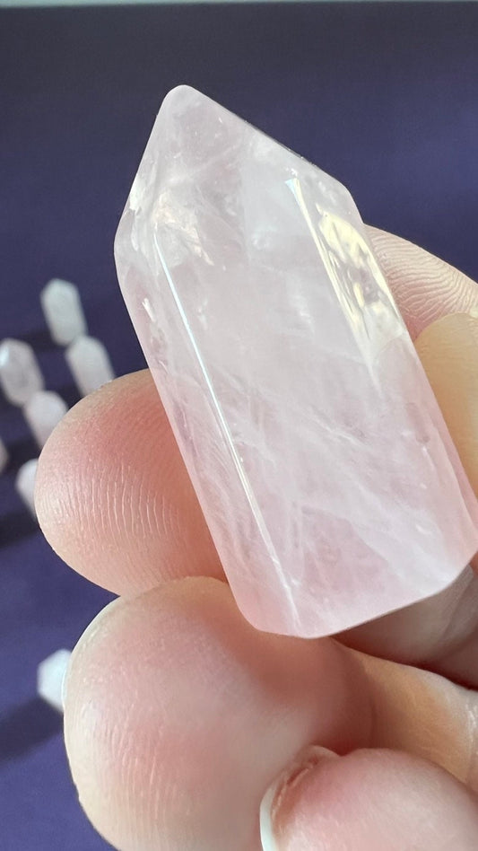 One (1) Rose Quartz mini point, 1.3 - 1.5 inch tall, Delicate Pink Rose Quartz Mini Tower, Small, under ten dollars & perfect for beginners