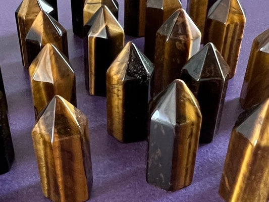One (1) TIger's Eye Mini Point, 1.3 - 1.5 inch tall, with great Chatoyancy Mini Tower, Small, under ten dollars & perfect for beginners