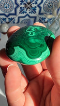 Load image into Gallery viewer, Congo Malachite Palm Stone with gorgeous pattern, High Quality and Shine surface, 2 3/8 inches 2.9 ounces
