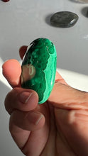 Load image into Gallery viewer, Congo Malachite Palm Stone with gorgeous pattern, High Quality and Shine surface, 2 3/8 inches 2.9 ounces
