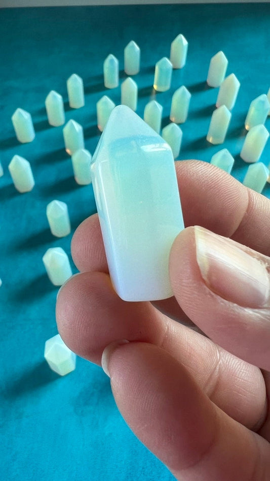 One (1) Opalite mini point, 1.4 inch tall tower, Beautiful Man-Made Opal, Small, subtle crystals under ten dollars, perfect for beginners