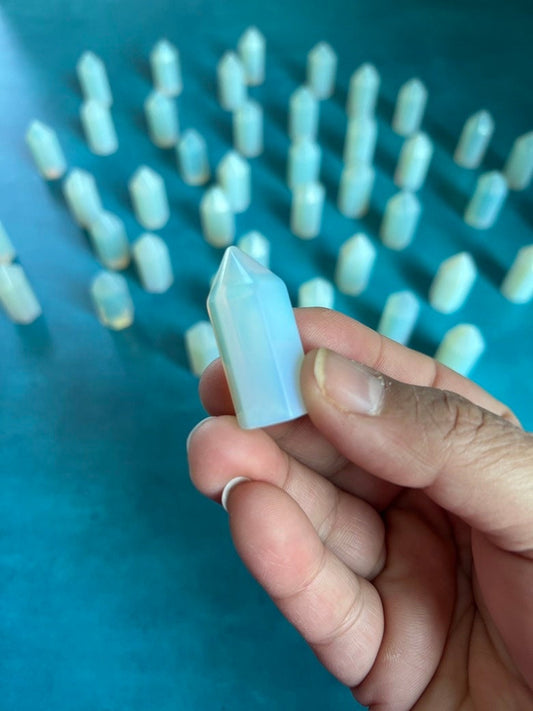 One (1) Opalite mini point, 1.4 inch tall tower, Beautiful Man-Made Opal, Small, subtle crystals under ten dollars, perfect for beginners