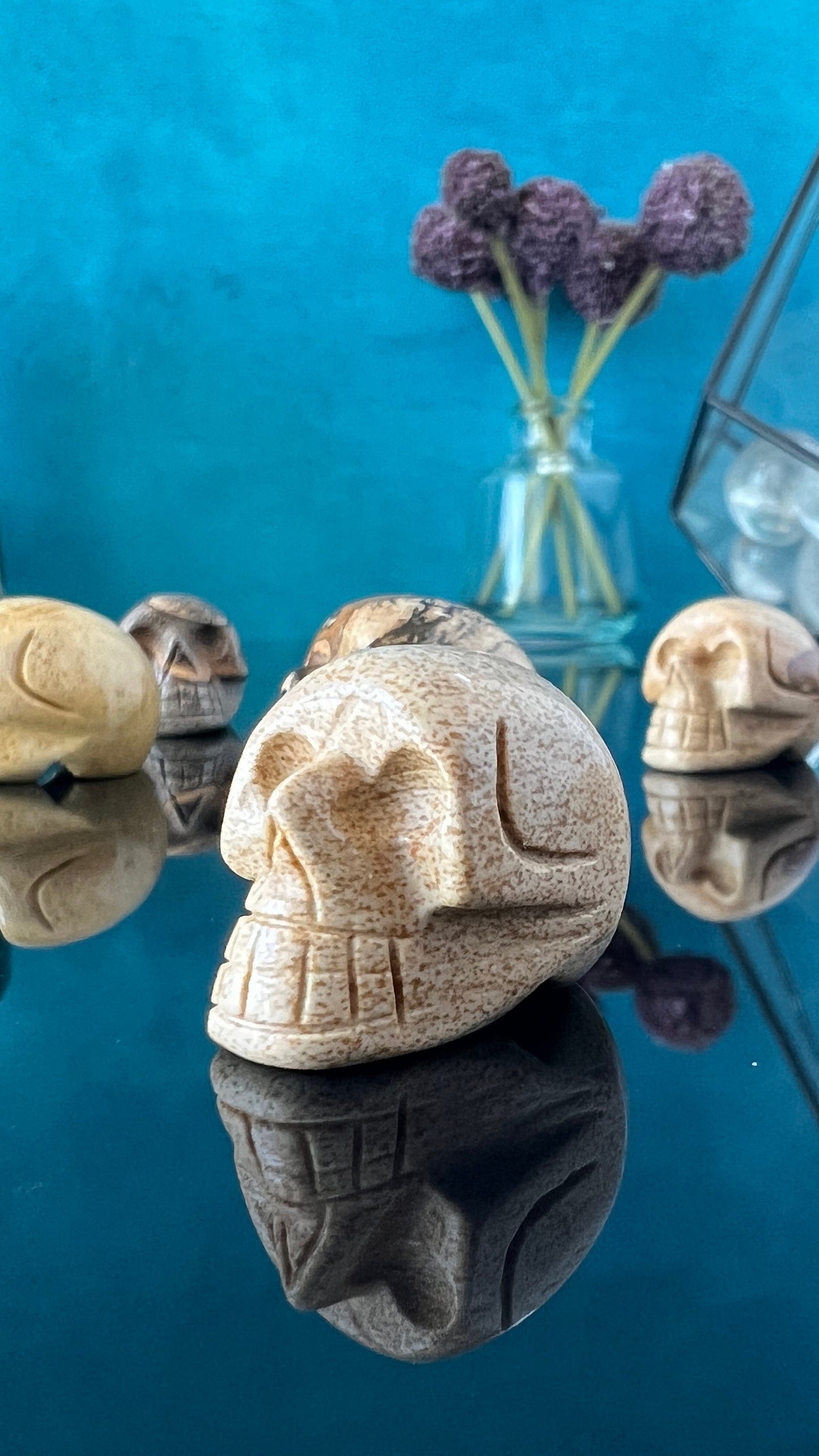 1 (one) Picture Jasper Mini Crystal Skull, Hand Carved and approx 1 inch long. Dark Academia, Spooky Witchy Home Decor. Randomly Selected