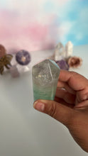 Load image into Gallery viewer, Stunning Fluorite Cylindrical base tower with wonderful clarity and gorgeous green color. Rainbow inclusion on top. (FCT-60)
