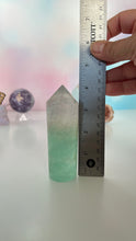 Load image into Gallery viewer, Stunning Fluorite Cylindrical base tower with wonderful clarity and gorgeous green color. Rainbow inclusion on top. (FCT-60)
