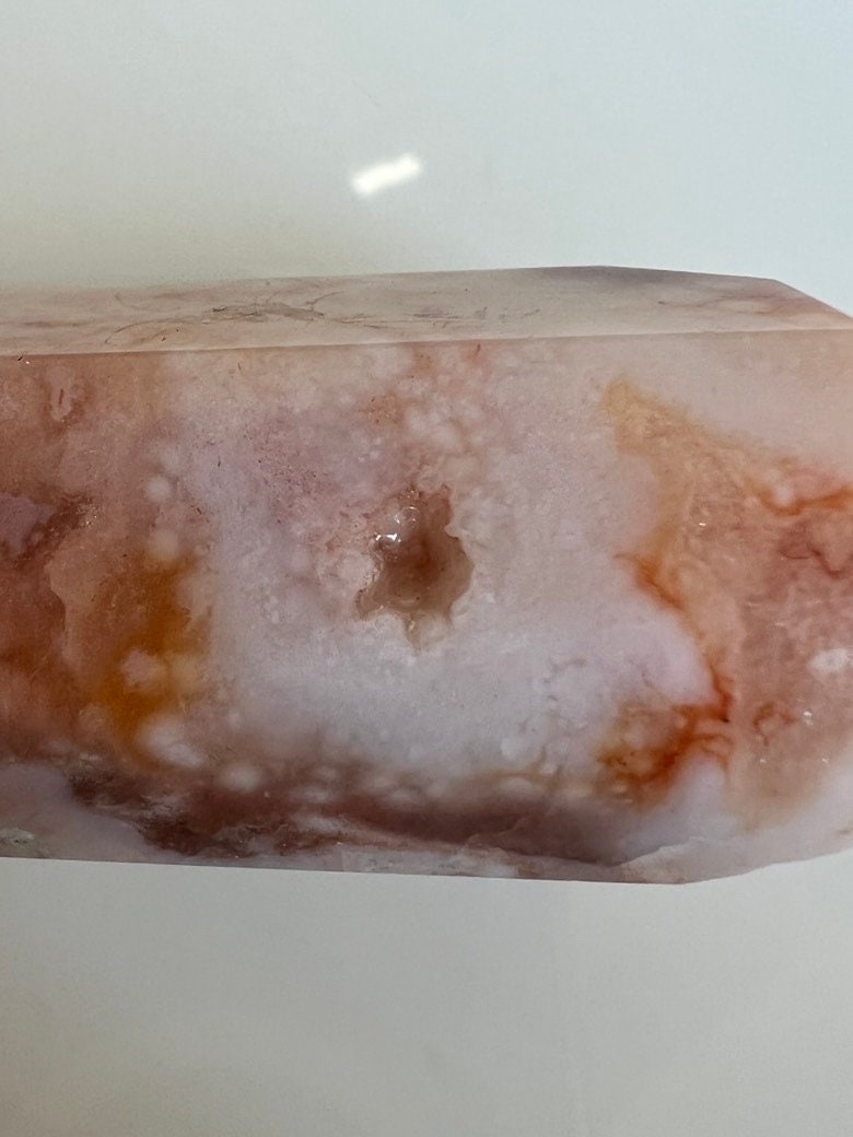 Incredible Flower Agate and Carnelian Double Terminated (DT) Crystal, 4 1/2 inches long 4.6 ounces, good points, Pink Chalcedony (CFDT-1)