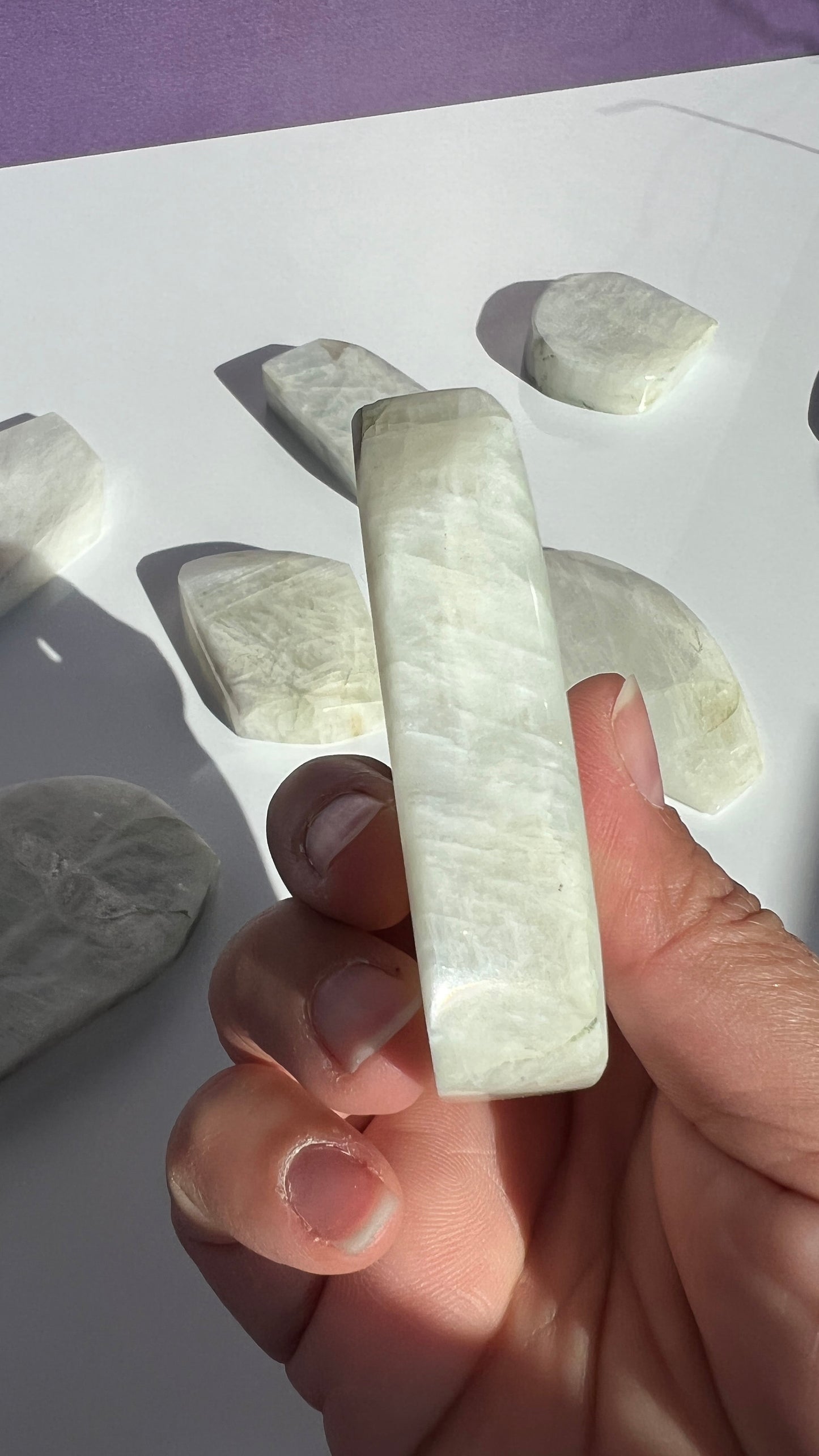AA White Moonstone Free form with stunning Blue Flash 3 inches (1-51) Very Flashy Moonstone Blue.