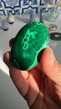 Load image into Gallery viewer, Congo Malachite Palm Stone with gorgeous pattern, High Quality and Shine surface, 2 3/8 inches 2.9 ounces
