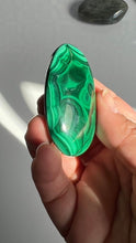 Load image into Gallery viewer, Congo Malachite Palm Stone with gorgeous pattern, High Quality and Shine surface, 2 3/8 inches 2.9 ounces
