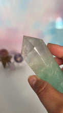 Load image into Gallery viewer, Stunning Fluorite Cylindrical base tower with wonderful clarity and gorgeous green color. Rainbow inclusion on top. (FCT-60)
