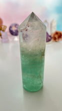Load image into Gallery viewer, Stunning Fluorite Cylindrical base tower with wonderful clarity and gorgeous green color. Rainbow inclusion on top. (FCT-60)
