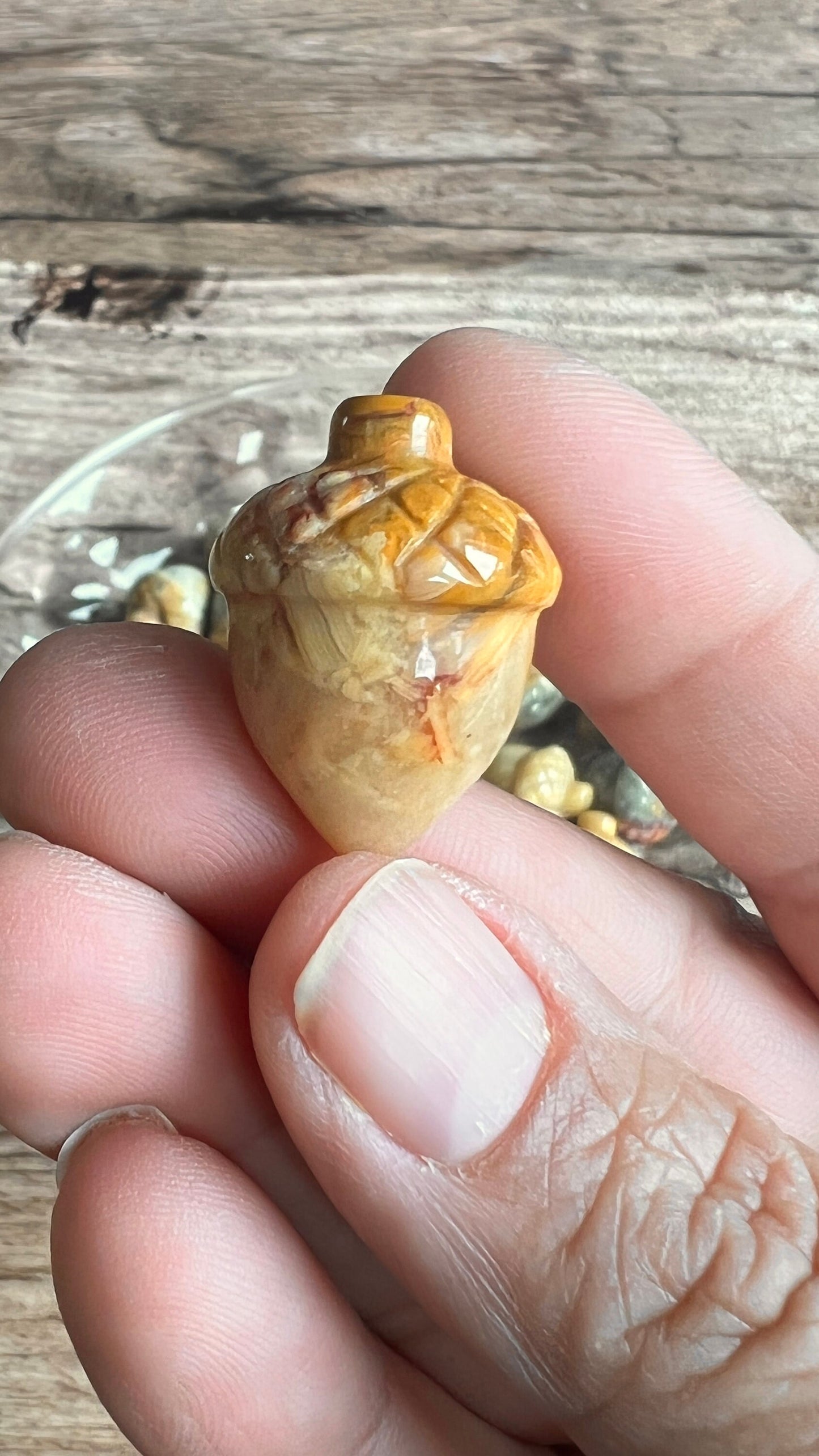 One (1) Beautifully carved 1 inch Crystal Acorn, Pick from Crazy Lace Agate, Rose Quartz, and Clear Quartz!