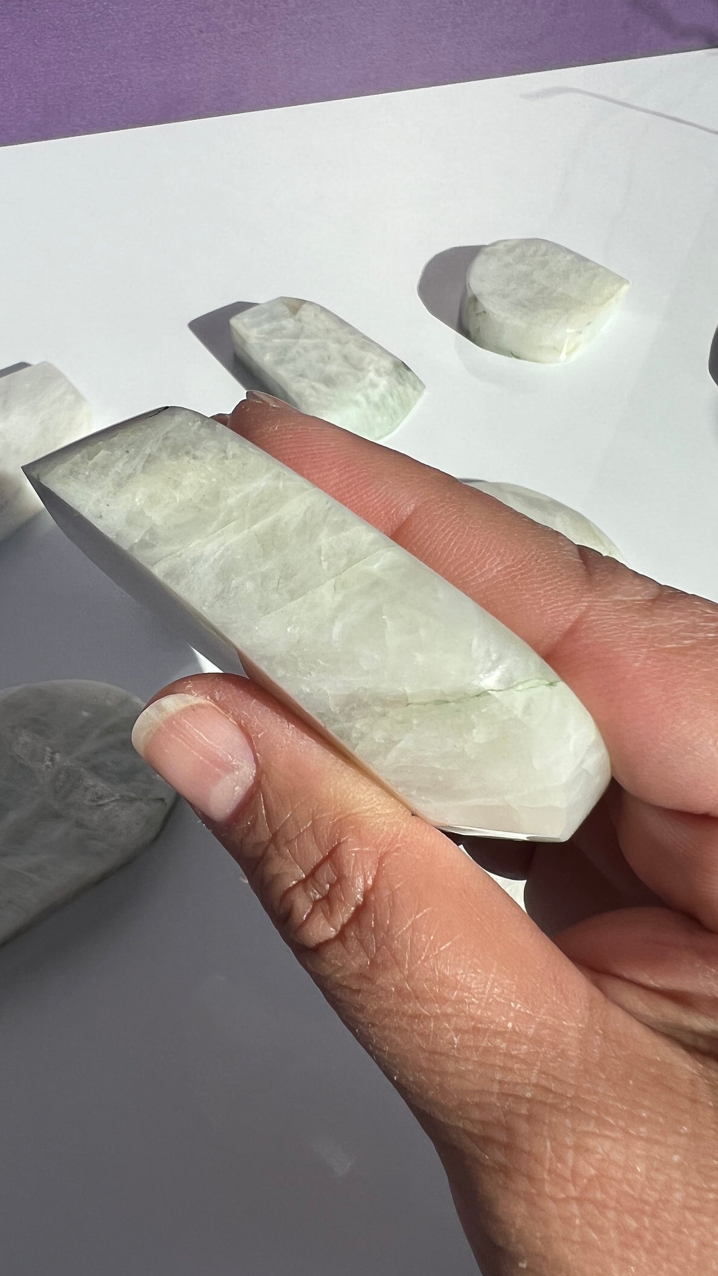 AA White Moonstone Free form with stunning Blue Flash 3 inches (1-51) Very Flashy Moonstone Blue.