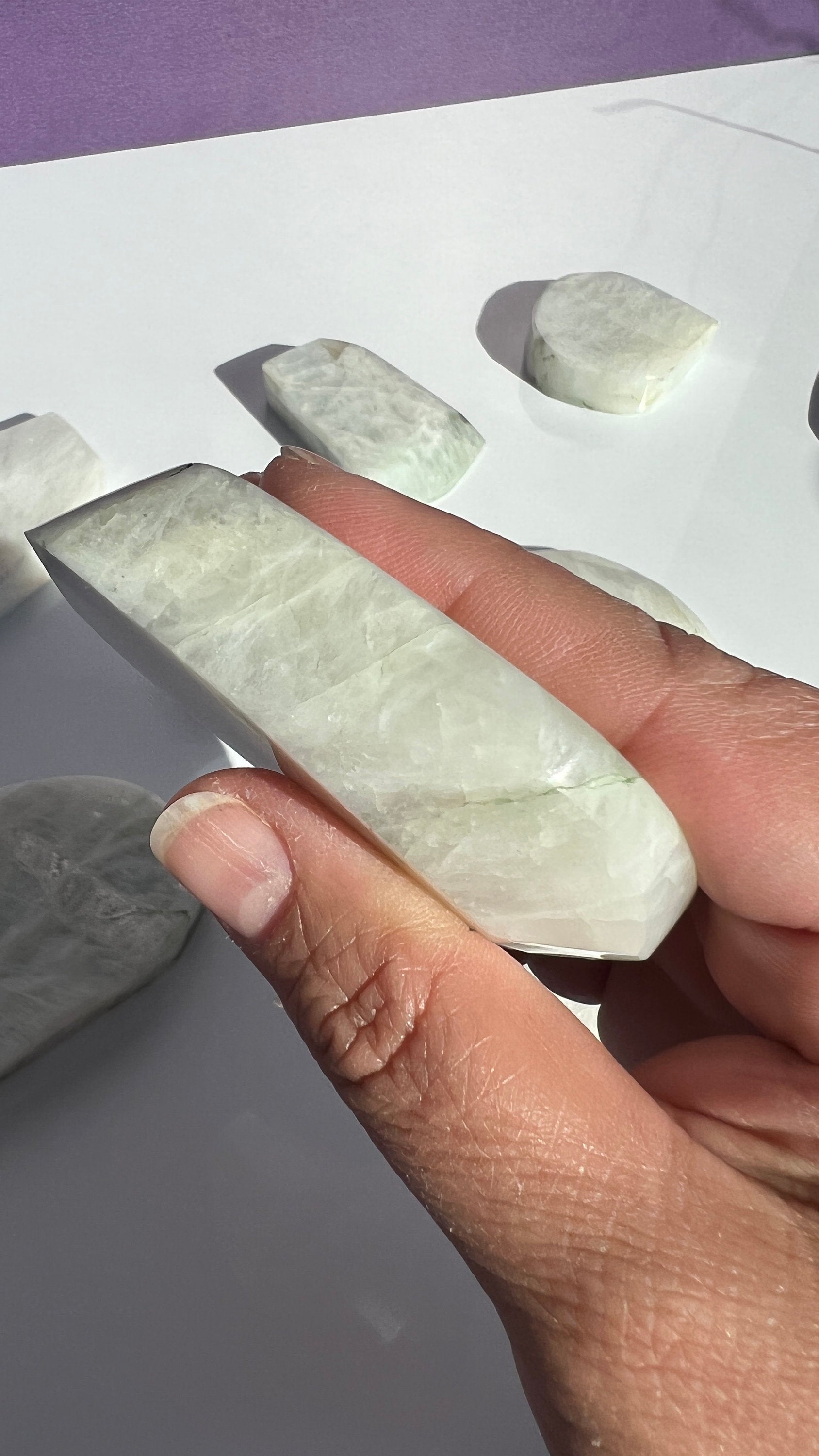 AA White Moonstone Free form with stunning Blue Flash 3 inches (1-51) Very Flashy Moonstone Blue.