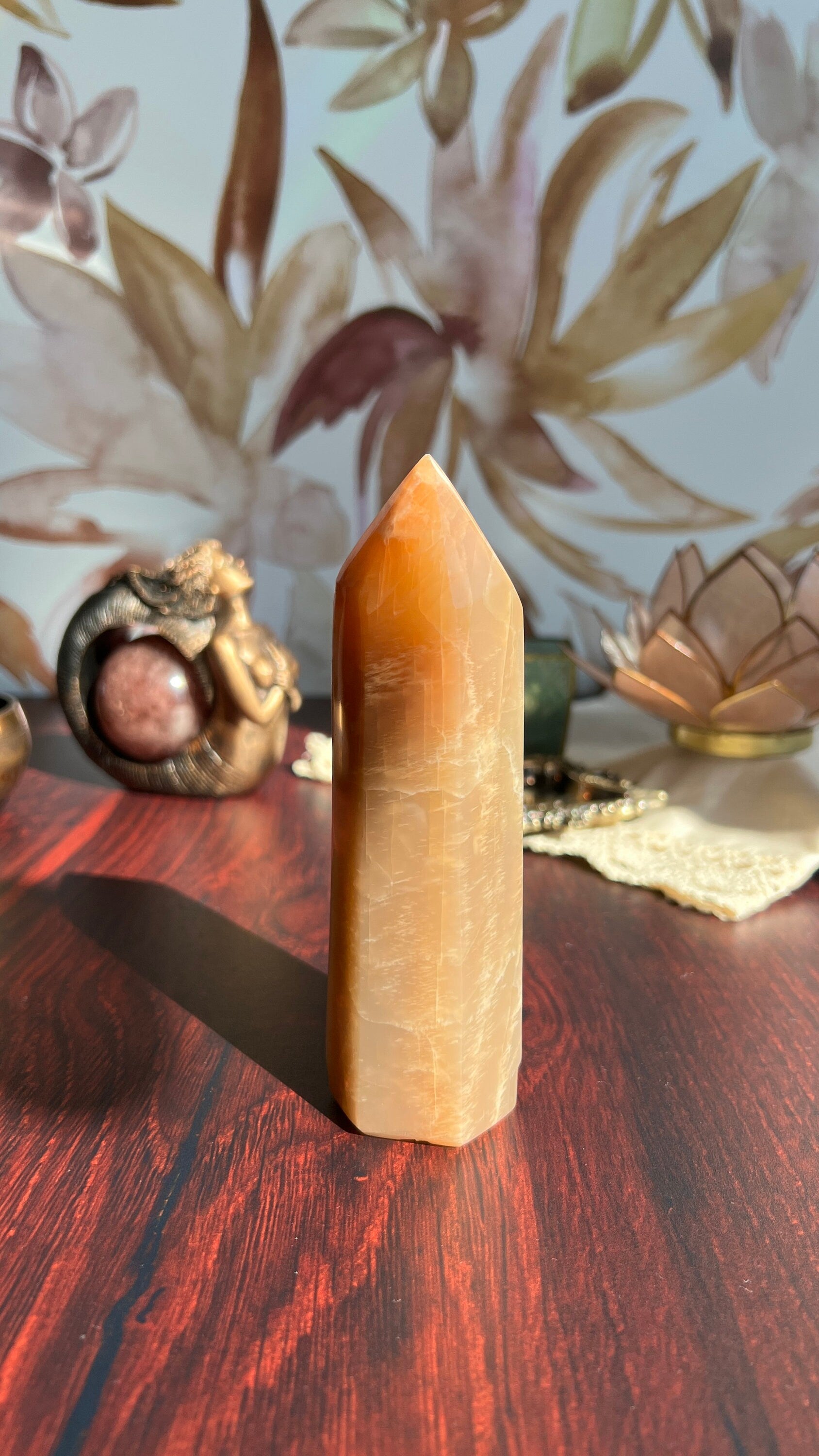 Stunning Peach Moonstone Tower is super flashy on two sides. It stands 5 1/2 inches tall and weighs 12. ounces (PMT-1)