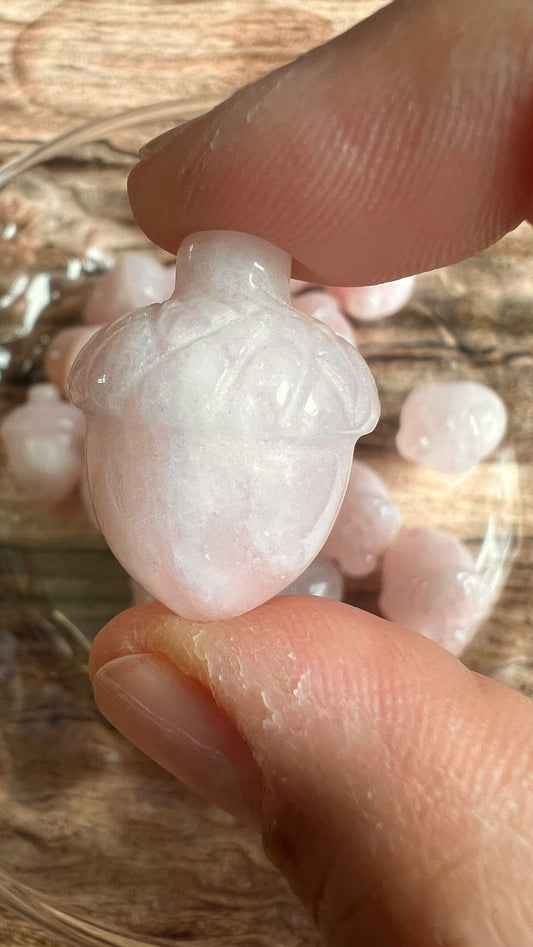 One (1) Beautifully carved 1 inch Crystal Acorn, Pick from Crazy Lace Agate, Rose Quartz, and Clear Quartz!