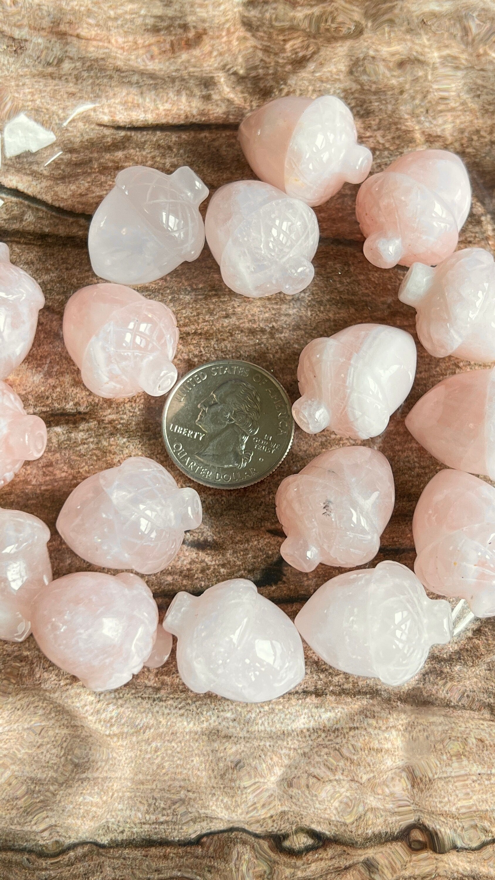 One (1) Beautifully carved 1 inch Crystal Acorn, Pick from Crazy Lace Agate, Rose Quartz, and Clear Quartz!
