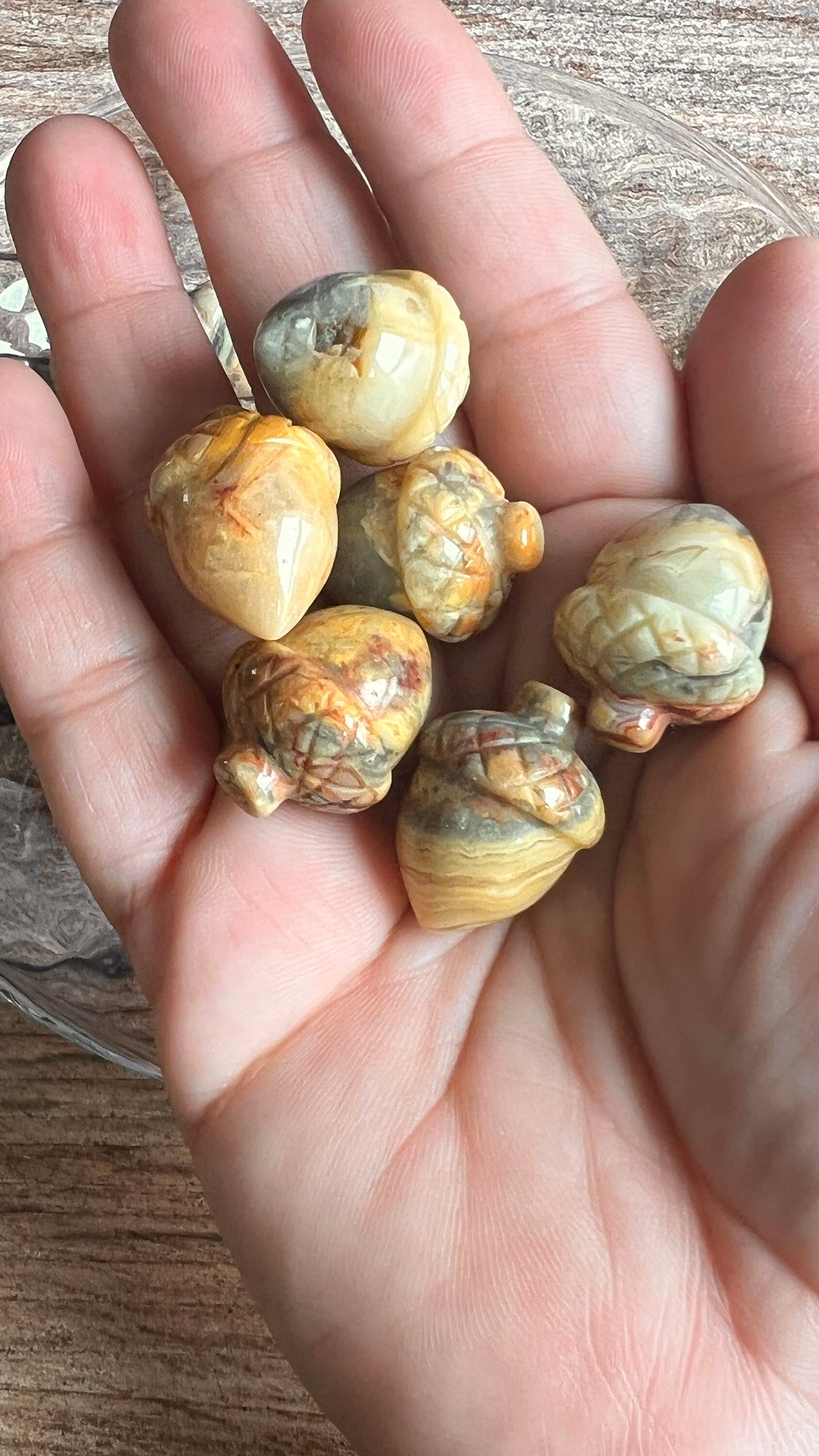 One (1) Beautifully carved 1 inch Crystal Acorn, Pick from Crazy Lace Agate, Rose Quartz, and Clear Quartz!