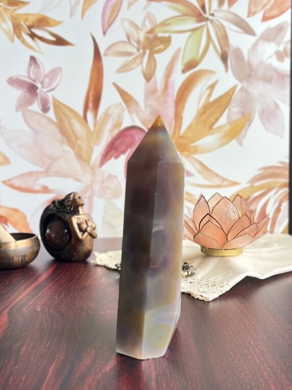 Gorgeous Agate Tower, with swirling colors throughout stands 7 1/2 inches and weighs 2.5 pounds (AG-T-1)