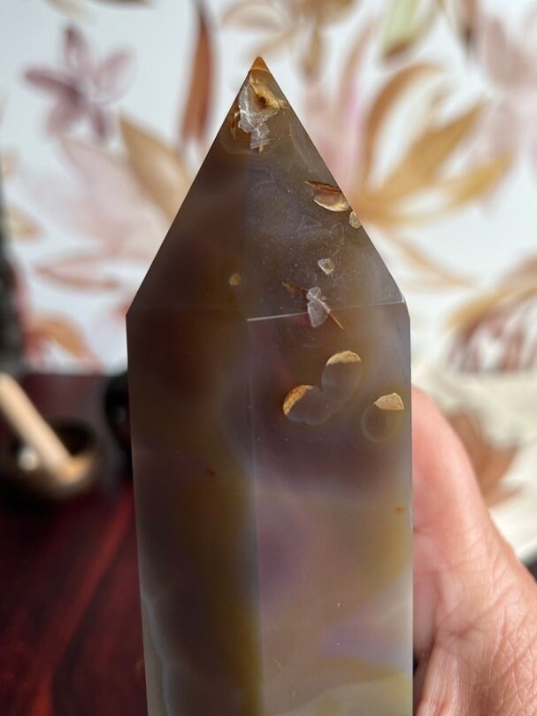 Gorgeous Agate Tower, with swirling colors throughout stands 7 1/2 inches and weighs 2.5 pounds (AG-T-1)