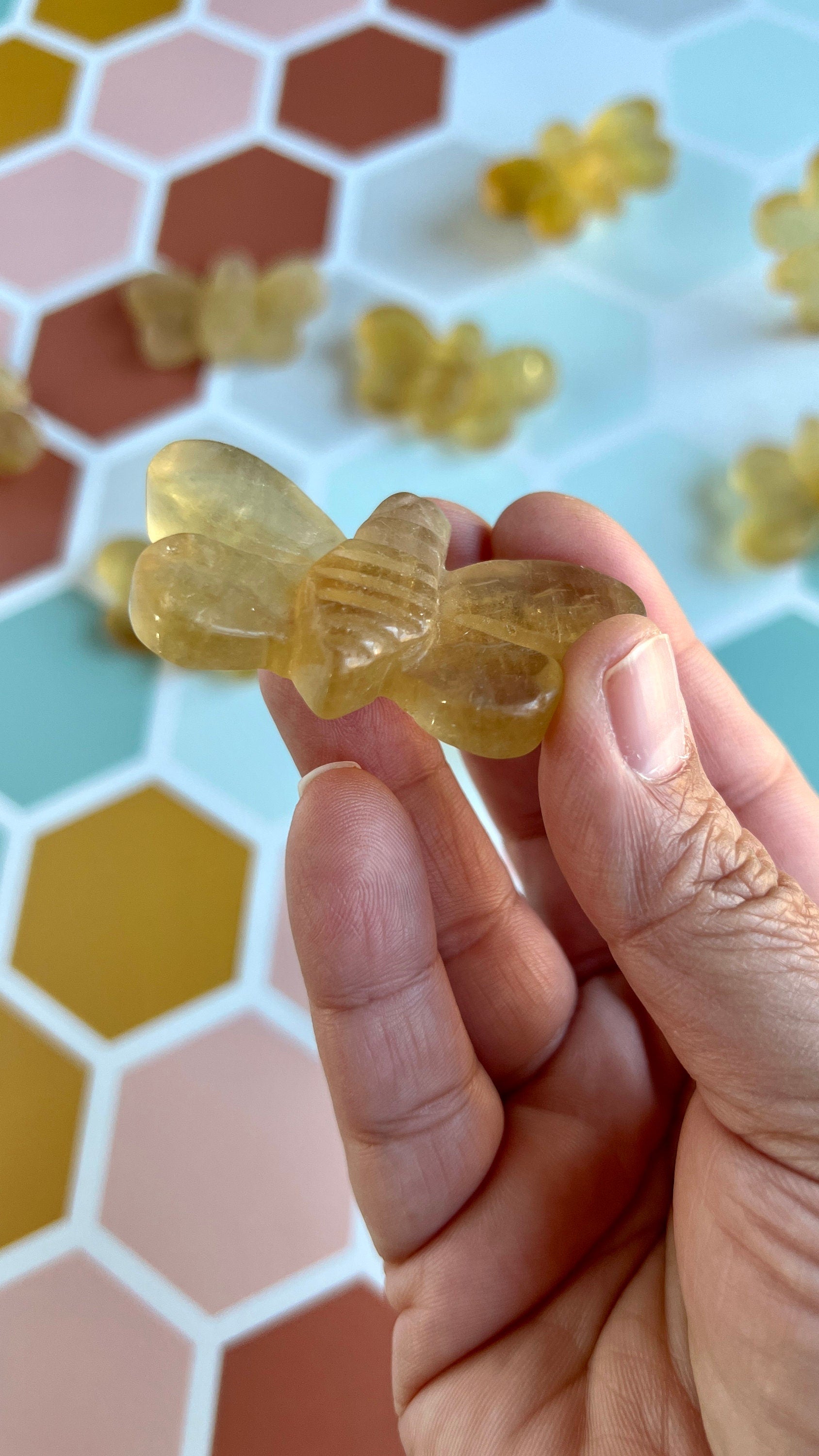 One (1) Cute Yellow Fluorite Hand Carved Bee ,2 1/4 inches, Randomly selected from our general stock.