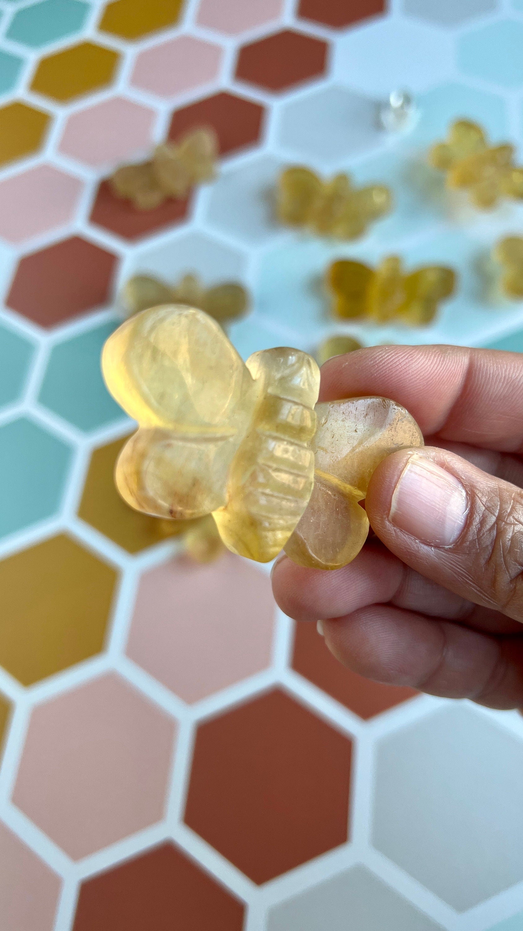 One (1) Cute Yellow Fluorite Hand Carved Bee ,2 1/4 inches, Randomly selected from our general stock.
