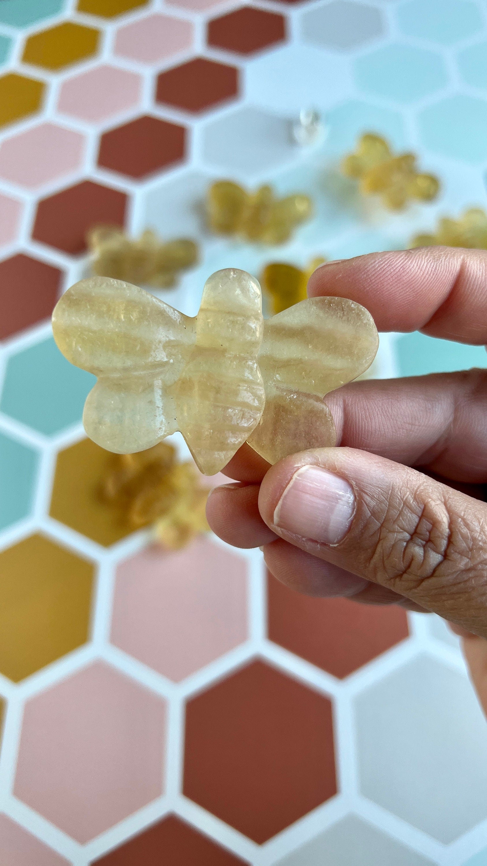 One (1) Cute Yellow Fluorite Hand Carved Bee ,2 1/4 inches, Randomly selected from our general stock.