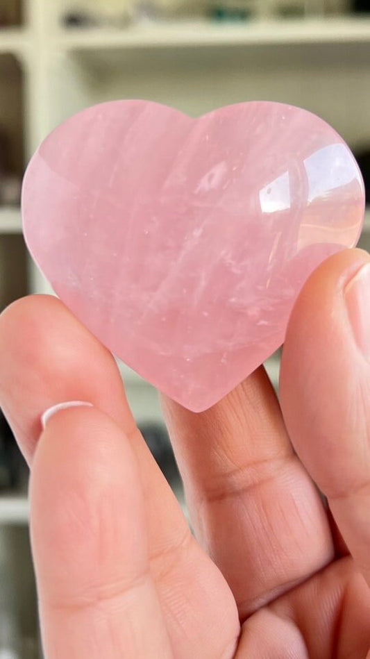 Incredible Star Rose Quartz 2 inch Puffy Heart Hand Carved from Mozambique, Stone of Love and Romance weighs 2 ounces