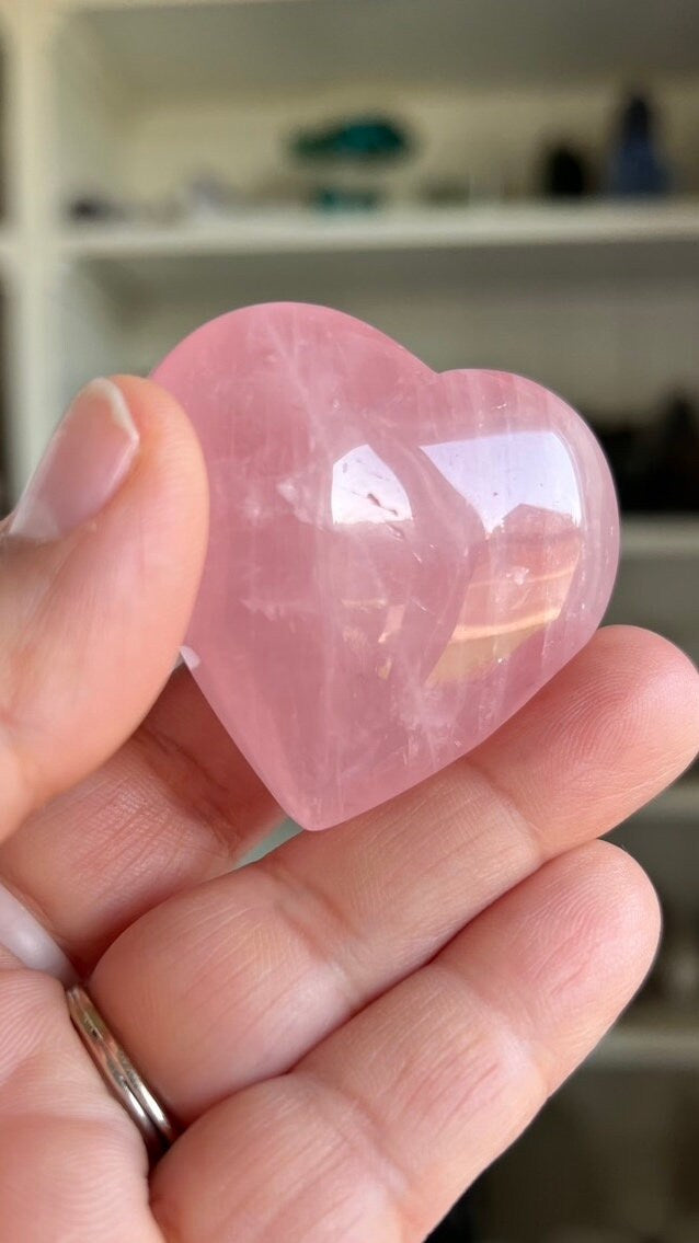 Incredible Star Rose Quartz 2 inch Puffy Heart Hand Carved from Mozambique, Stone of Love and Romance weighs 2 ounces