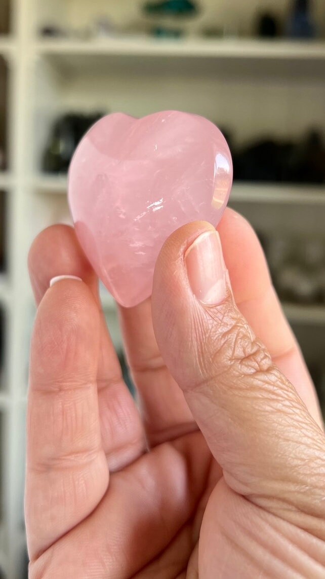 Incredible Star Rose Quartz 2 inch Puffy Heart Hand Carved from Mozambique, Stone of Love and Romance weighs 2 ounces